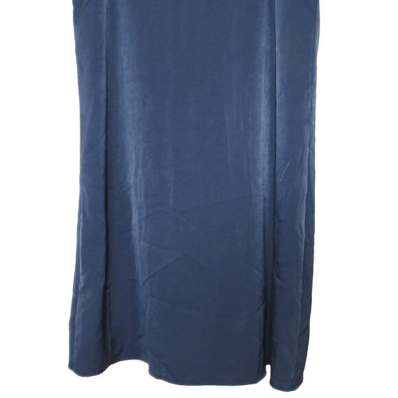Aqua Satin Tunic Mini Dress, V-Neck Flowy Spaghetti Straps, Party Navy Blue XS - Picture 5 of 7